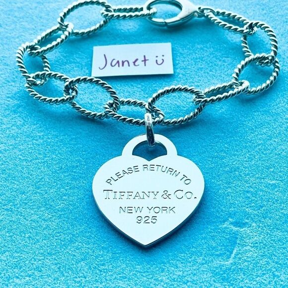 Return To Tiffany Co XL Heart Charm on Twist Link Bracelet in Silver, 8 inches - Picture 2 of 3